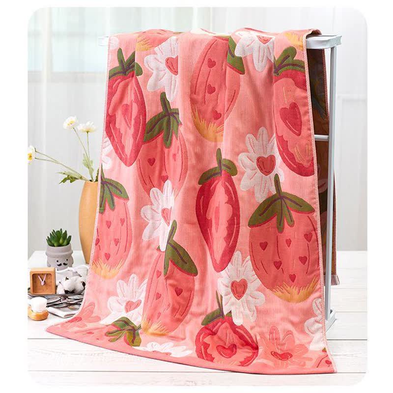 Asciugamano da bagno reversibile in cotone con fragole e fiori