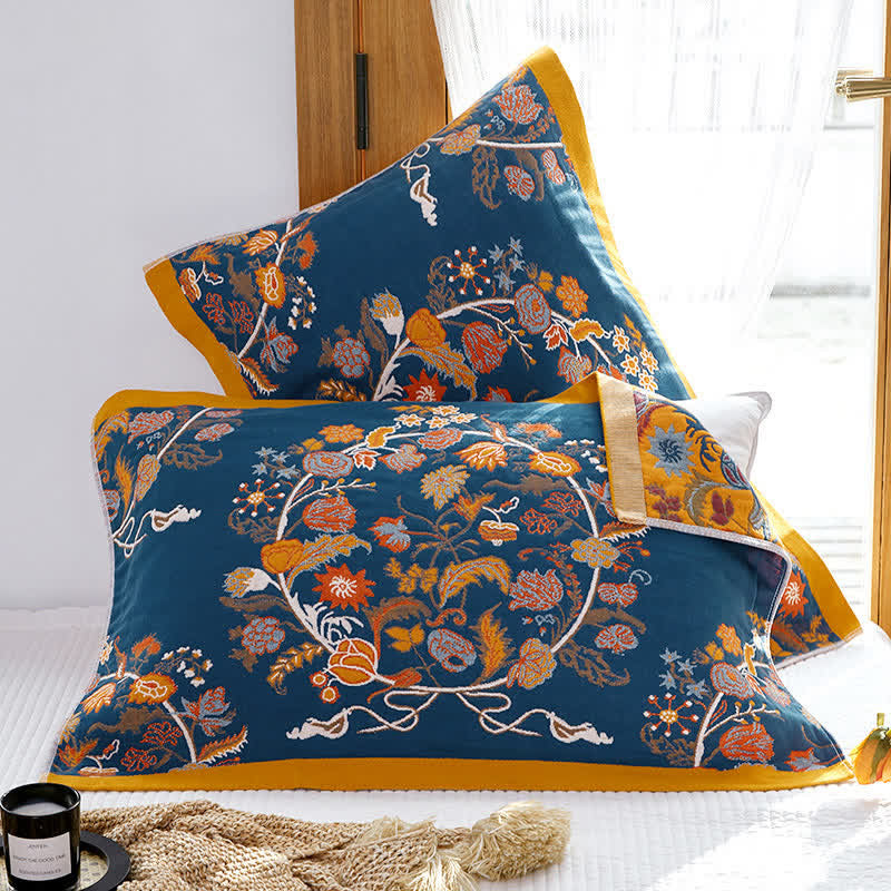Cuscino asciugamano traspirante con motivo a fiori in fiore (2 pezzi) - Fiore blu - 52 cm x 75 cm - image 0