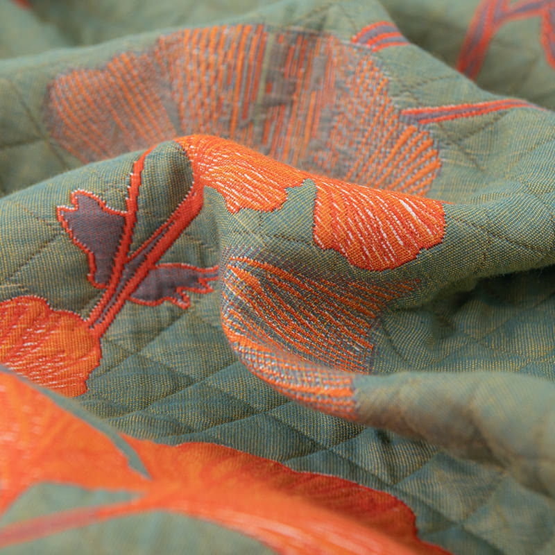 Trapunta reversibile in cotone con foglie di ginkgo arancione - image 12