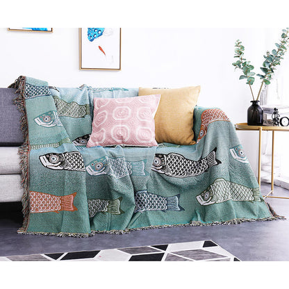 Coperta reversibile con nappa stampata Koi