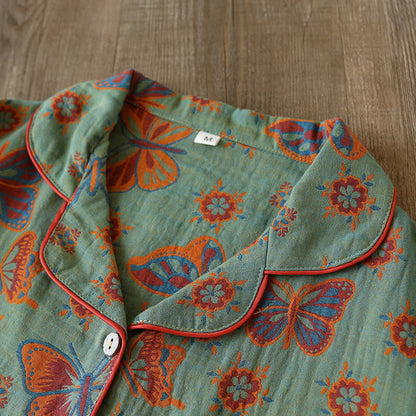 Completo da casa in cotone con stampa a farfalla vintage