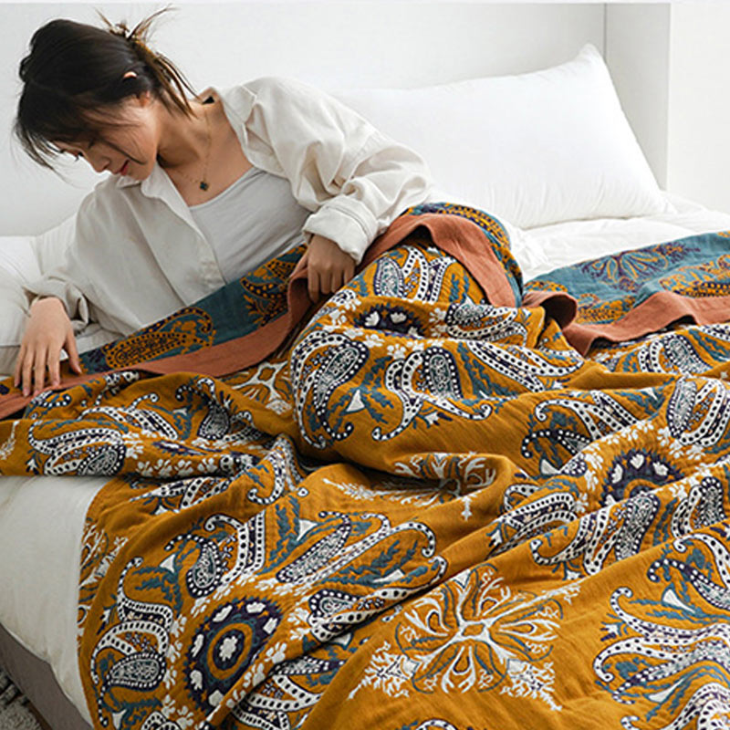 Coperta reversibile trapuntata in garza di cotone a fiori