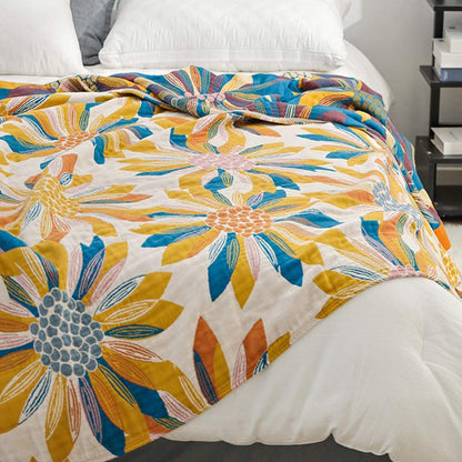 Trapunta reversibile in cotone con stampa a fiori gialli Ownkoti