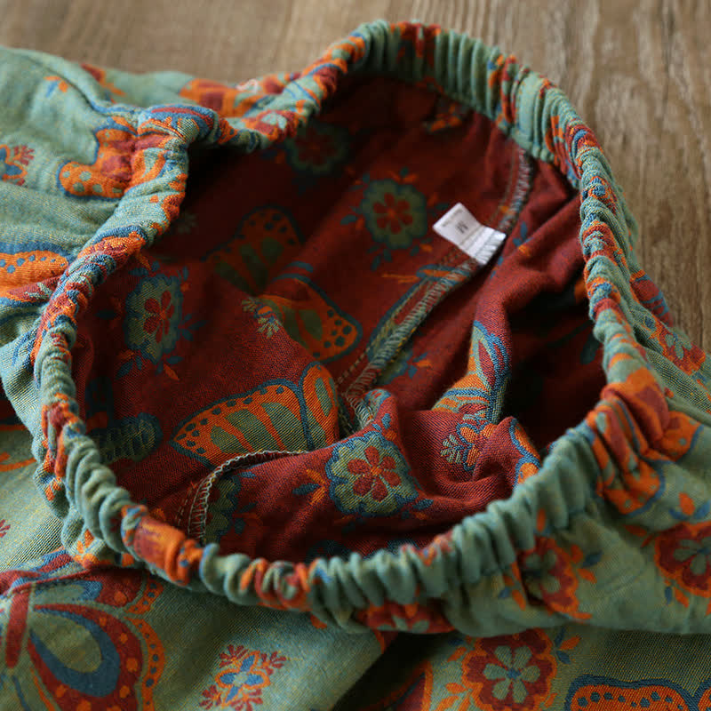 Completo da casa in cotone con stampa a farfalla vintage