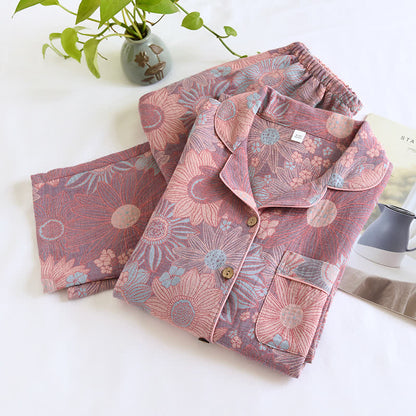 Completo da casa in garza di cotone jacquard girasole