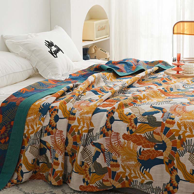 Trapunta reversibile in cotone Ownkoti Soft Bird & Flower