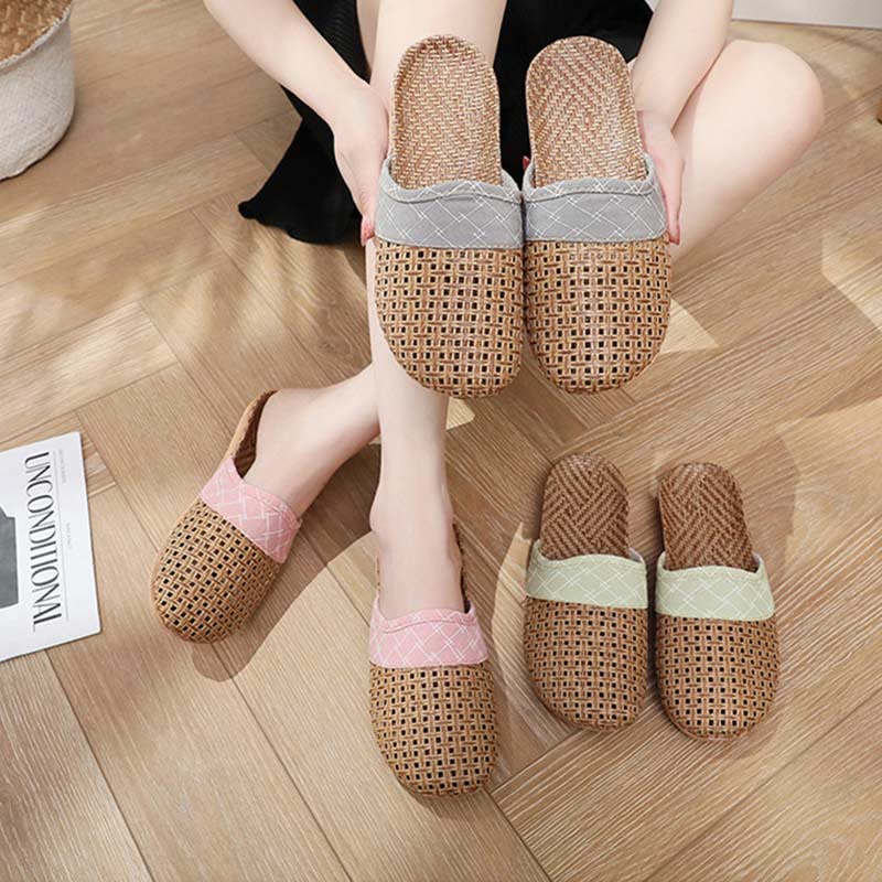 Moderne pantofole in lino antiscivolo traforate