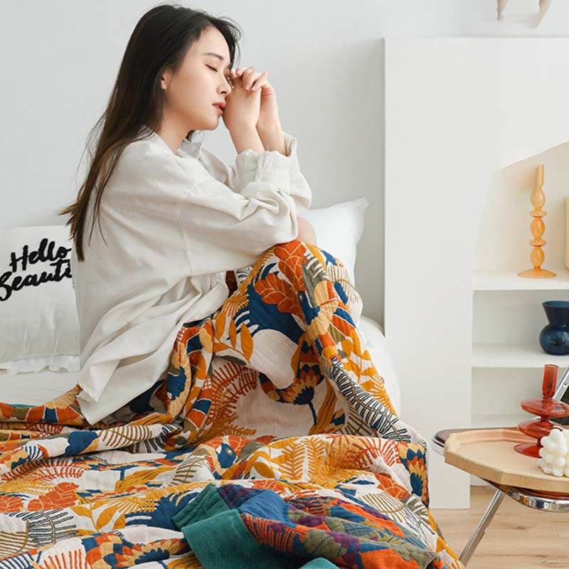 Trapunta reversibile in cotone Ownkoti Soft Bird & Flower
