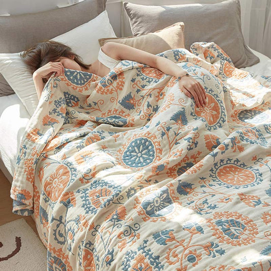 Trapunta reversibile in cotone con stampa floreale colorata