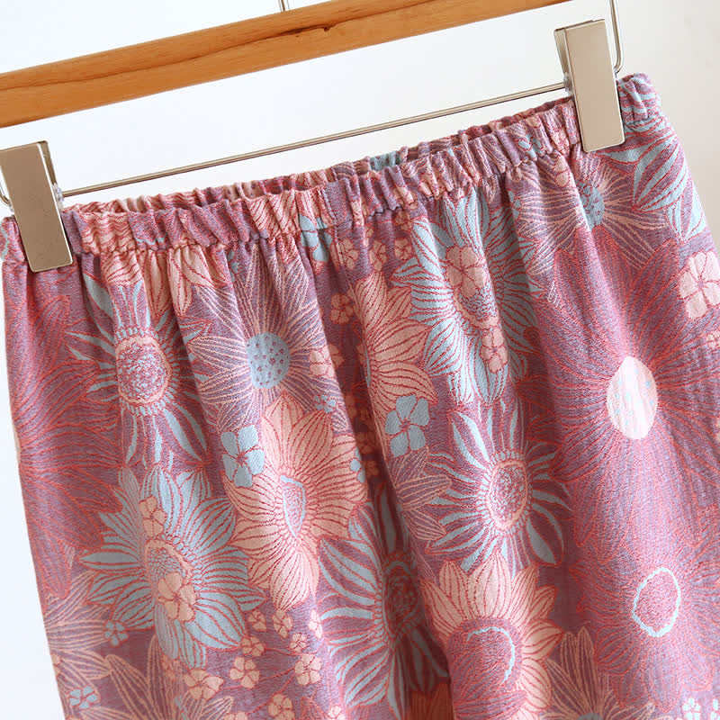 Completo da casa in garza di cotone jacquard girasole