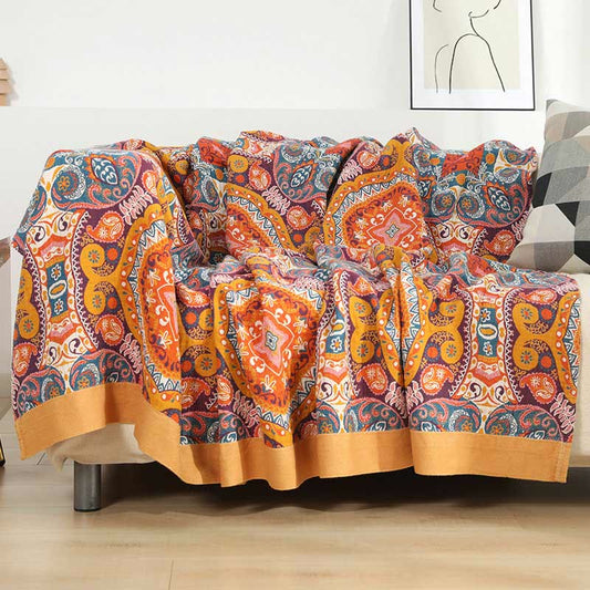 Coperta reversibile per divano in cotone arancione Boho