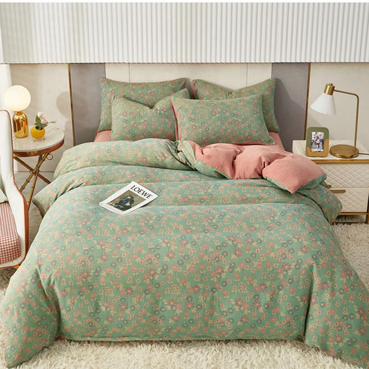 Trapunta reversibile in cotone jacquard girasole