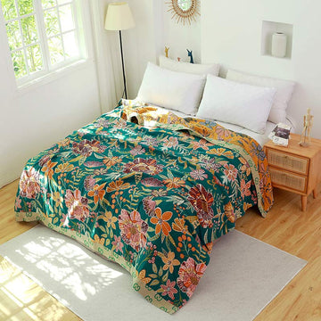 Morbida trapunta reversibile in cotone con motivo floreale di lusso. - Verde - Matrimoniale Grande - image 0