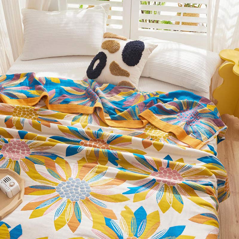 Trapunta reversibile in cotone con stampa a fiori gialli Ownkoti