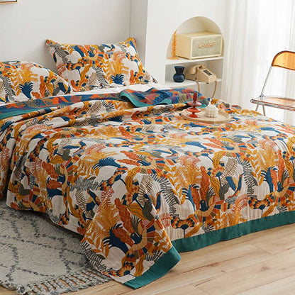 Trapunta reversibile in cotone Ownkoti Soft Bird & Flower