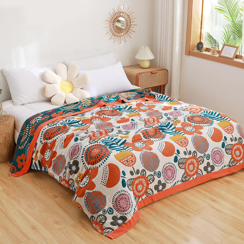 Trapunta in cotone con motivo floreale arancione Ownkoti