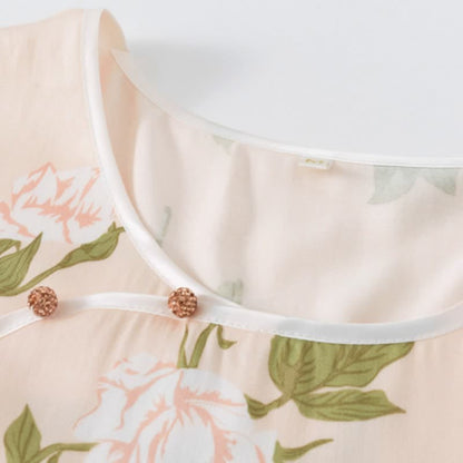 Camicia da notte morbida e traspirante con stampa a fiori rosa