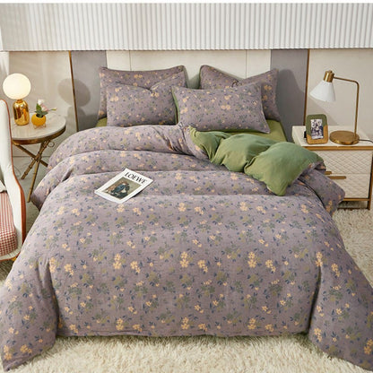 Biancheria da letto reversibile in cotone con motivo floreale e foglia pastorale