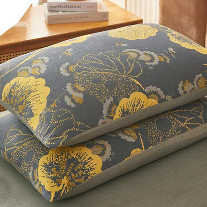 Set di biancheria da letto in cotone con stampa a foglie gialle (4 pezzi)