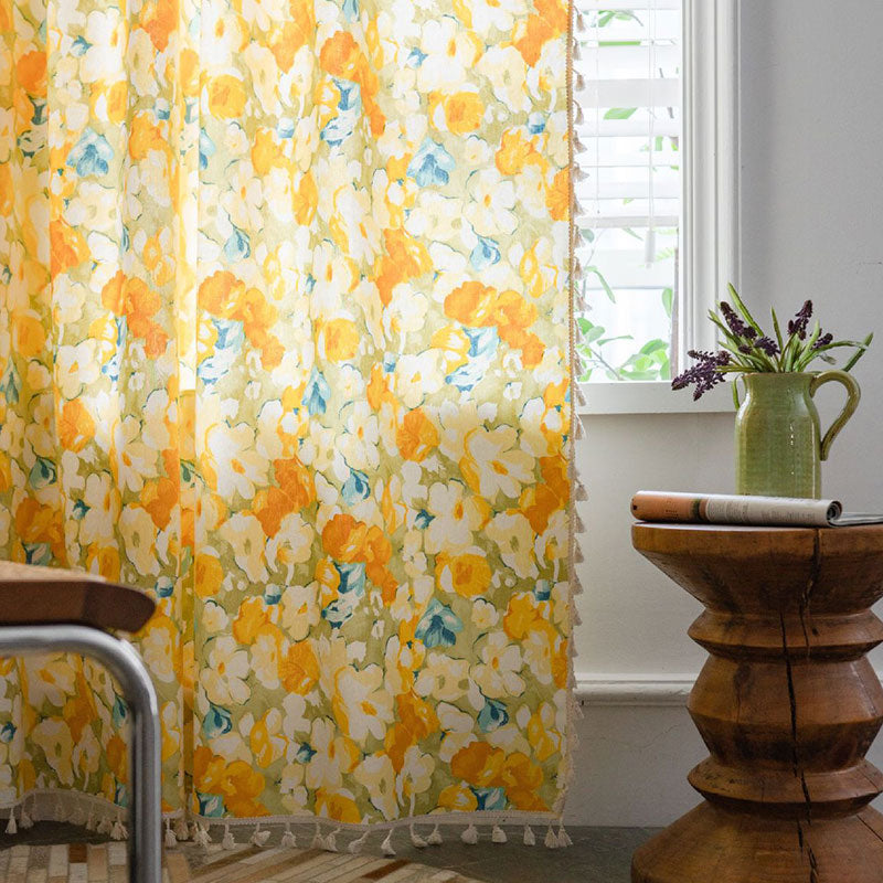 Tenda in cotone e lino con fiori gialli