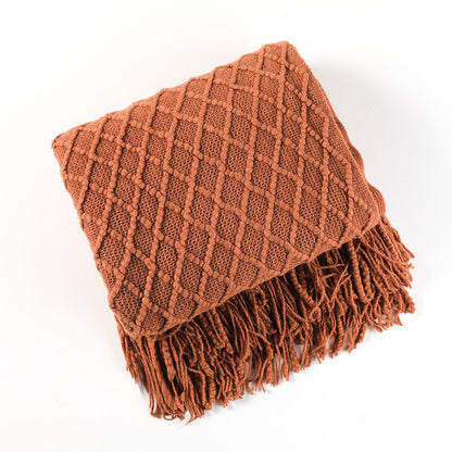 Coperta con motivo prismatico lavorato a maglia Ownkoti con nappe