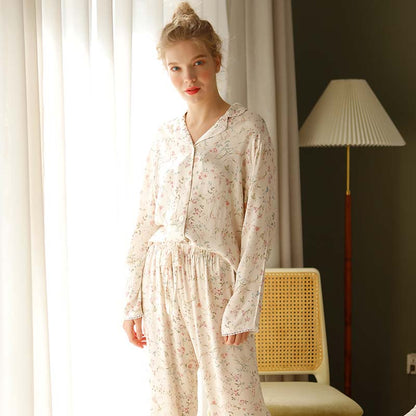 Ownkoti - Camicia da notte a maniche lunghe con scollo a V in raso floreale