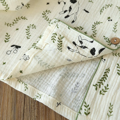 Pigiama in cotone con simpatico gatto e foglia