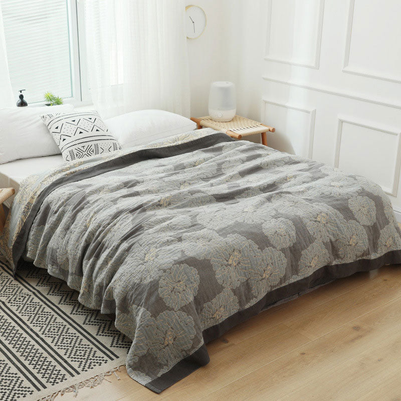 Coperta reversibile leggera in cotone con motivo peonia - Grigio - 200cm x 230cm - image 6