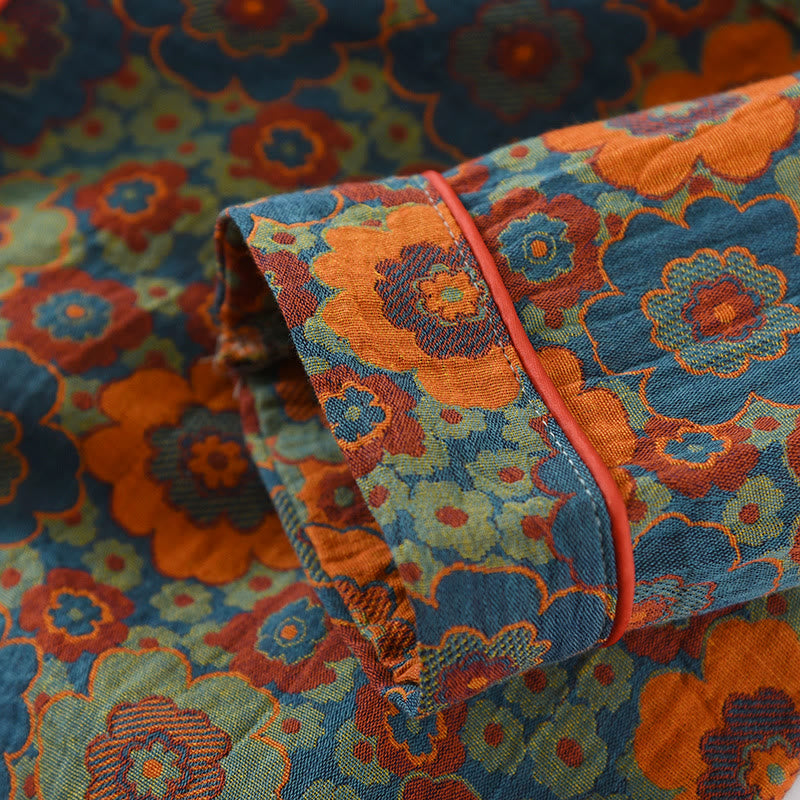 Completo da casa in cotone con bottoni floreali colorati
