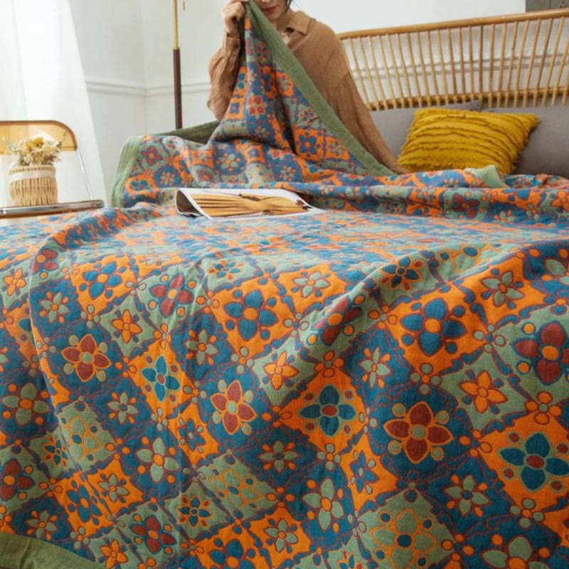 Trapunta reversibile in cotone con stampa floreale Boho