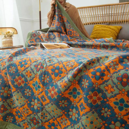 Trapunta reversibile in cotone con stampa floreale Boho