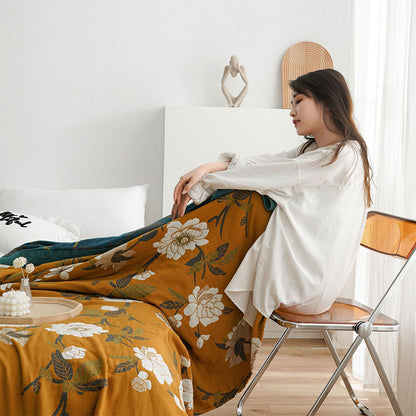 Trapunta reversibile in cotone con fiori gialli Boho di Ownkoti