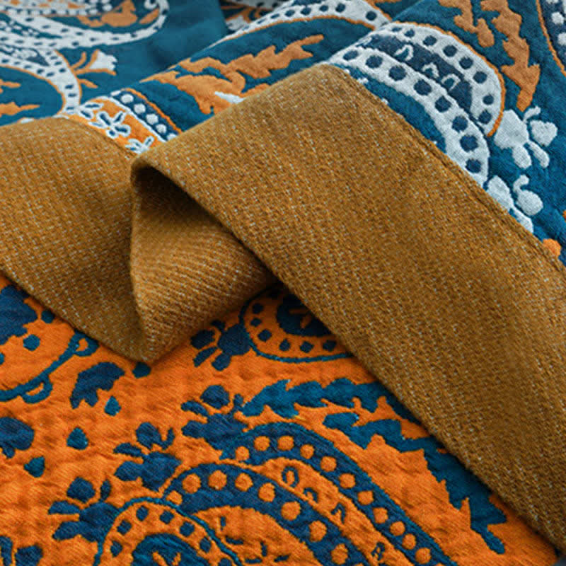 Coperta reversibile trapuntata in garza di cotone a fiori