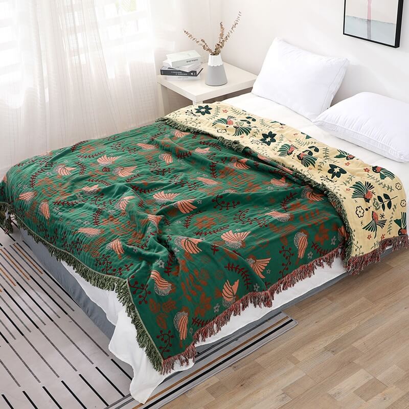 Coperta reversibile traspirante Boho Flower Bird di Ownkoti