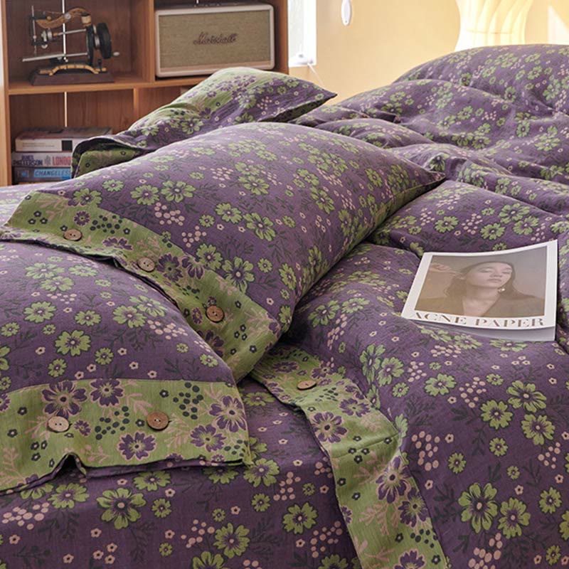 Set di biancheria da letto in garza di cotone con motivo floreale (4 pezzi)
