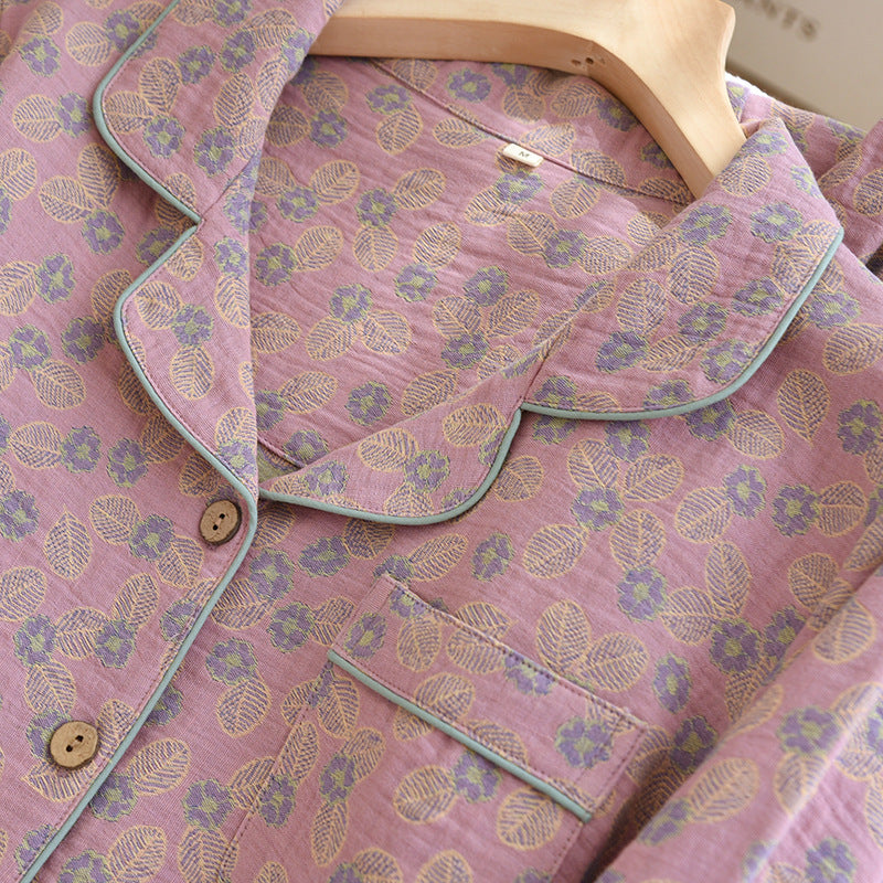 Pigiama in puro cotone jacquard a foglie
