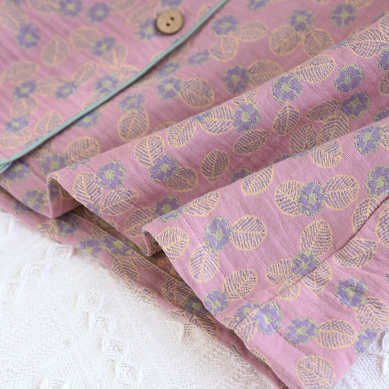 Pigiama in puro cotone jacquard a foglie