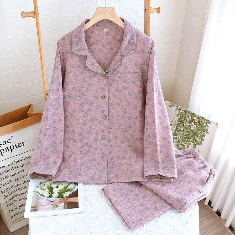 Pigiama in puro cotone jacquard a foglie