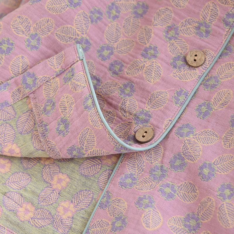 Pigiama in puro cotone jacquard a foglie
