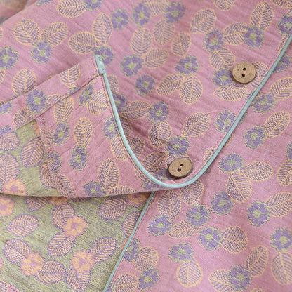 Pigiama in puro cotone jacquard a foglie
