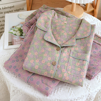 Pigiama in puro cotone jacquard a foglie