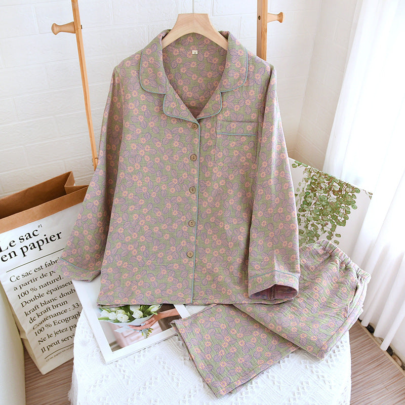 Pigiama in puro cotone jacquard a foglie