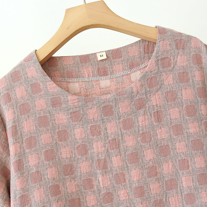 Camicia da notte in puro cotone jacquard tinto in filo