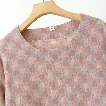 Camicia da notte in puro cotone jacquard tinto in filo