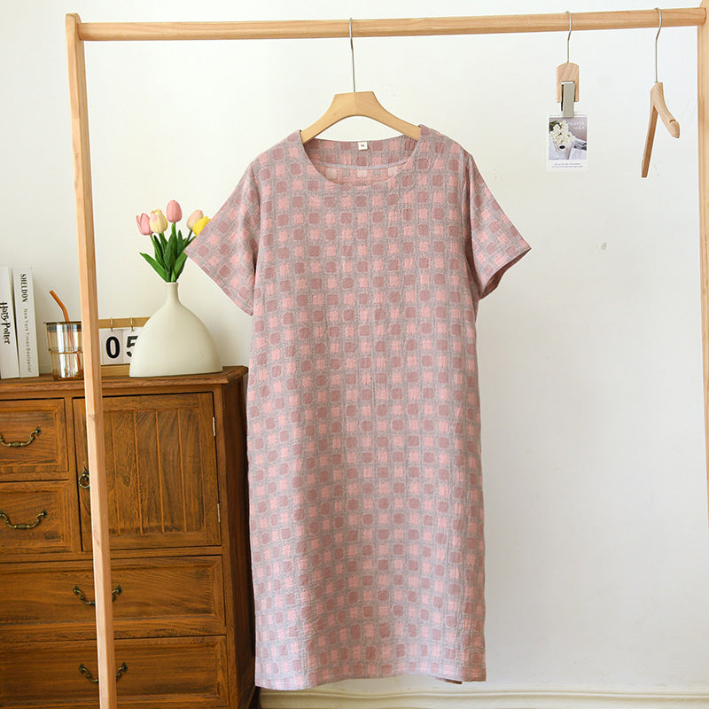 Camicia da notte in puro cotone jacquard tinto in filo