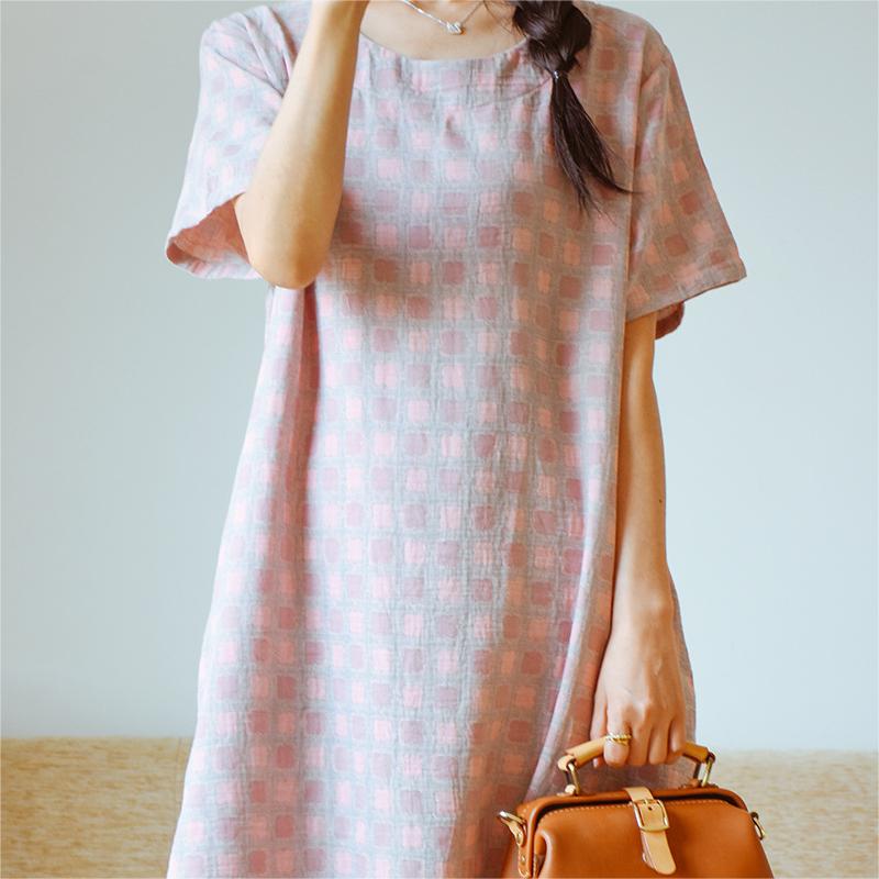 Camicia da notte in puro cotone jacquard tinto in filo