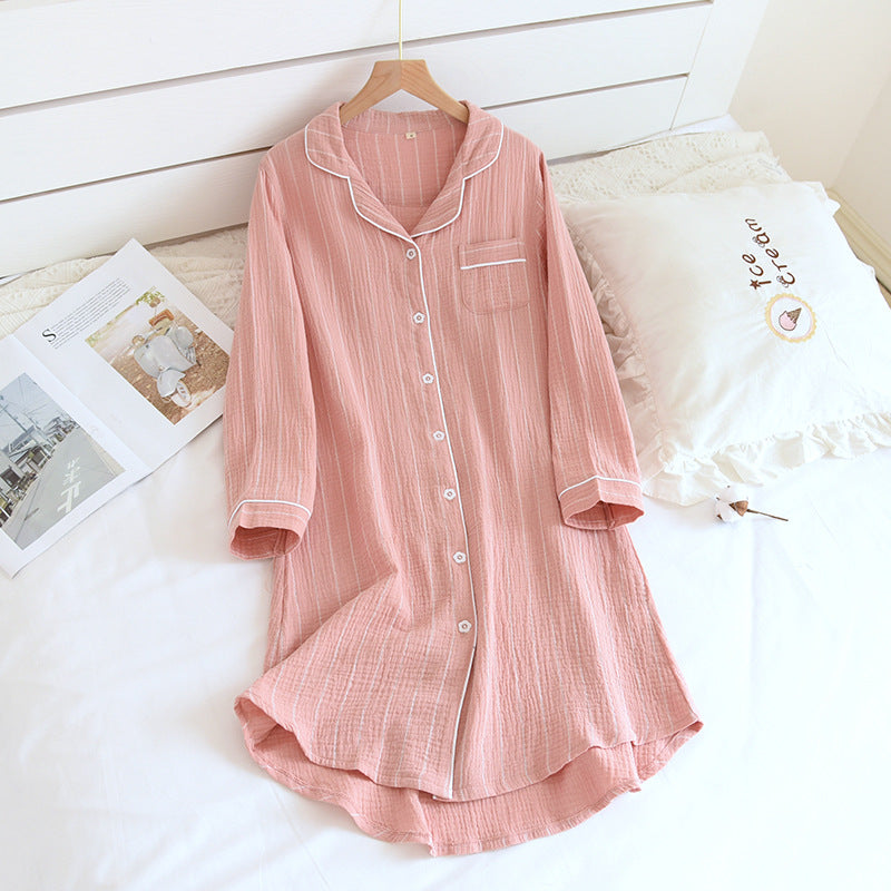 Camicia da notte a righe tinta unita con revers