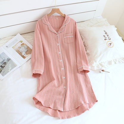 Camicia da notte a righe tinta unita con revers