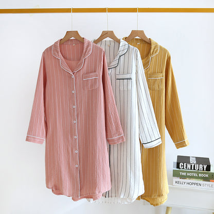 Camicia da notte a righe tinta unita con revers