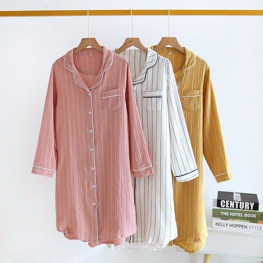 Camicia da notte a righe tinta unita con revers